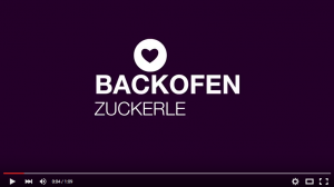YouTube Screenshot zeigt Logo und Schriftzug von "Backofen Zuckerle" in weiß auf lila Hintergrund. Feigefotodesign